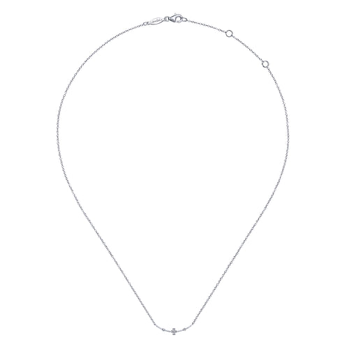 14K White Gold Curved Bar Necklace with Diamond Stations