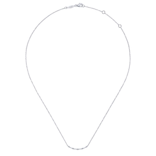 14K White Gold Curved Bar Necklace with Diamond Stations