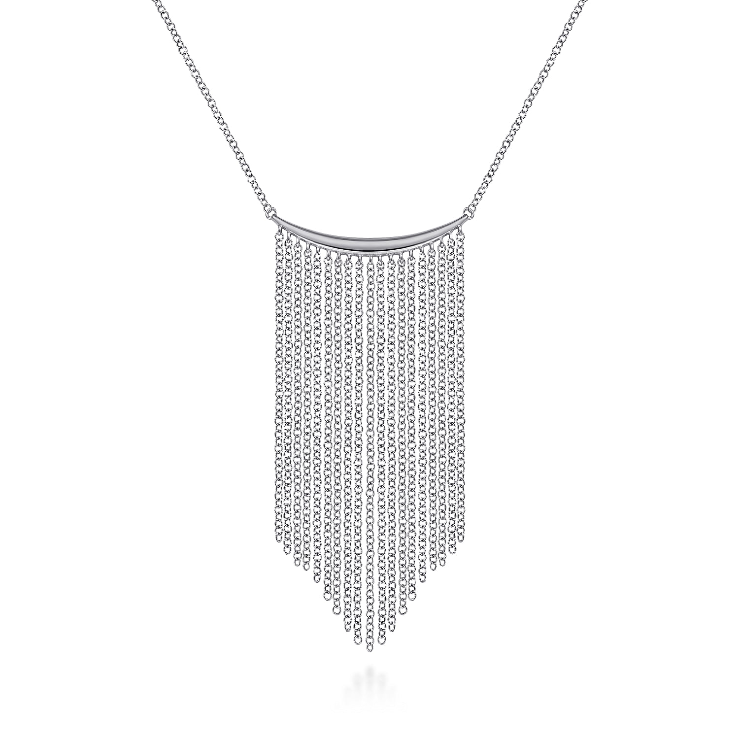 14K White Gold Curved Bar and Waterfall Chain Necklace