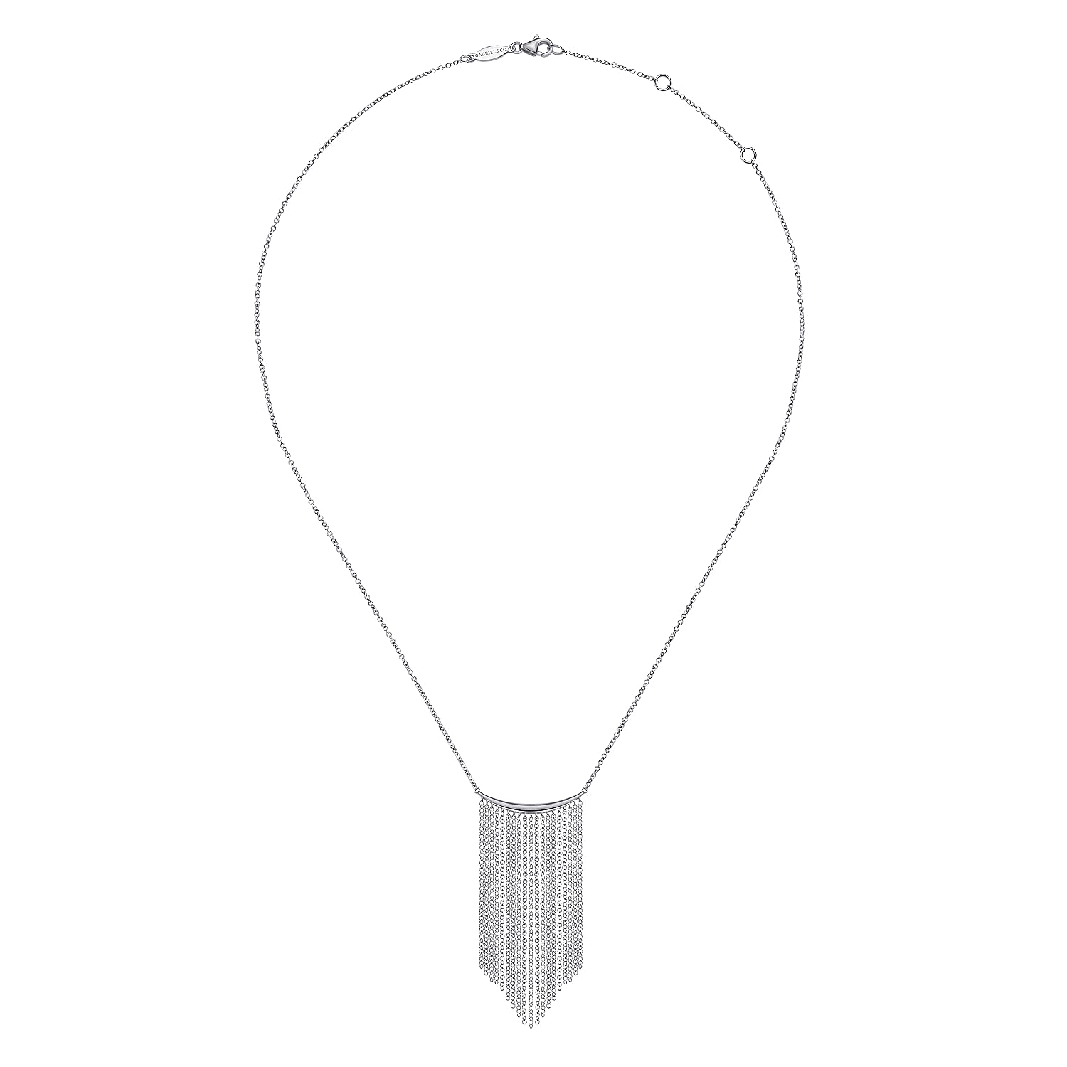 14K White Gold Curved Bar and Waterfall Chain Necklace