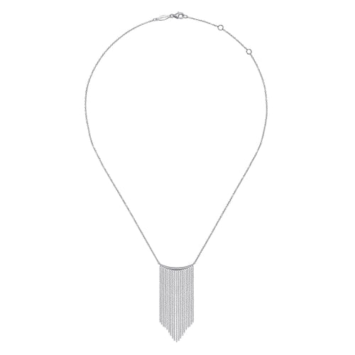 14K White Gold Curved Bar and Waterfall Chain Necklace