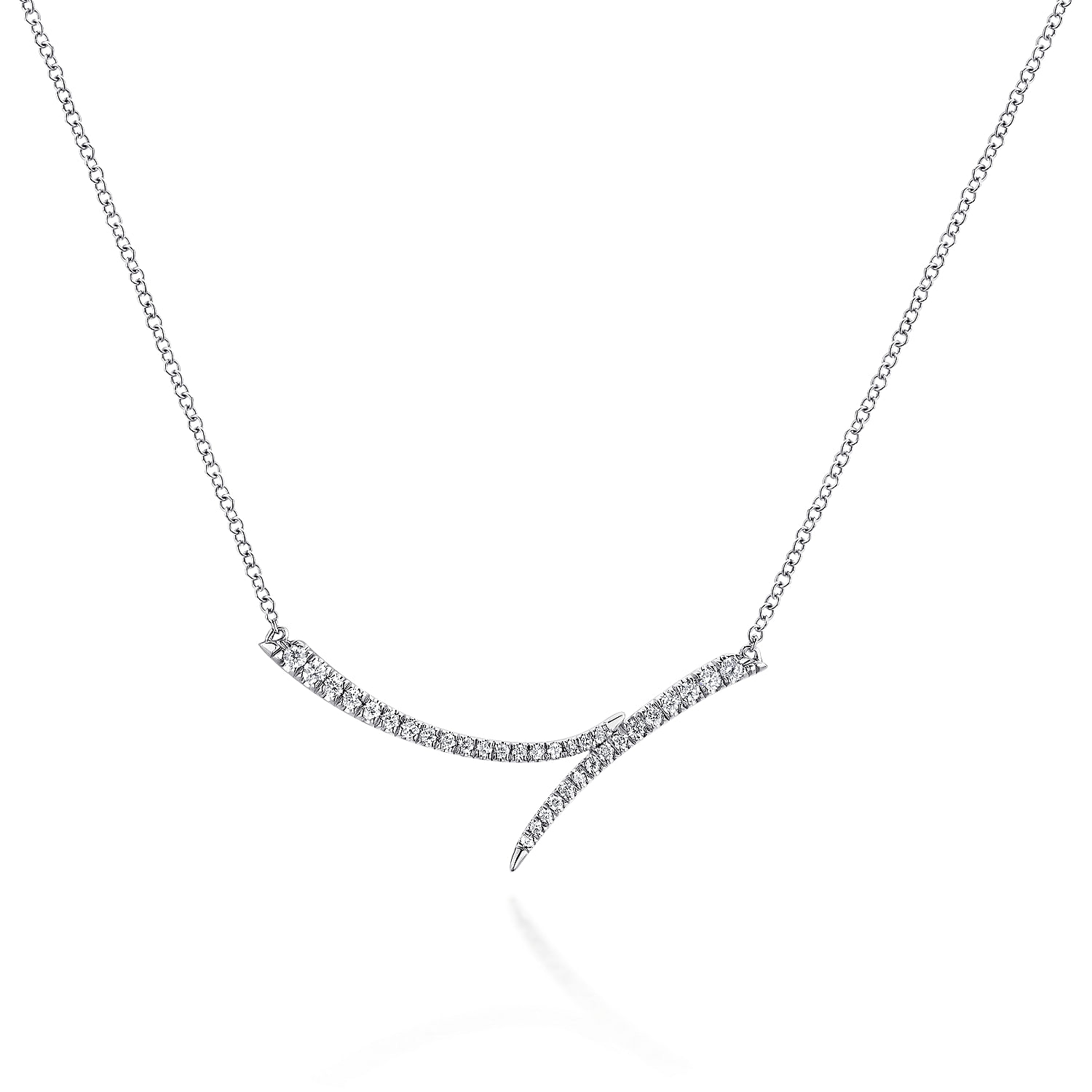 Gabriel - 14K White Gold Curved Bypass Bar Necklace with Diamonds