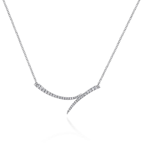 14K White Gold Curved Bypass Bar Necklace with Diamonds