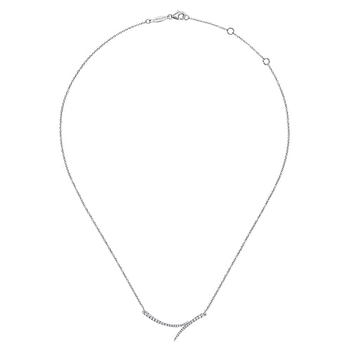 14K White Gold Curved Bypass Bar Necklace with Diamonds