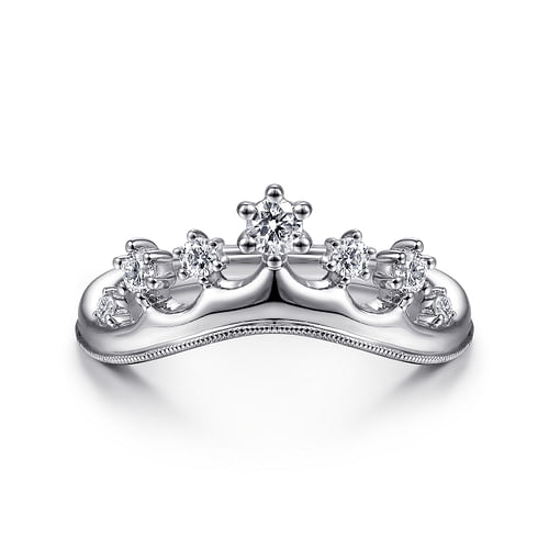 14K White Gold Curved Diamond Anniversary Band