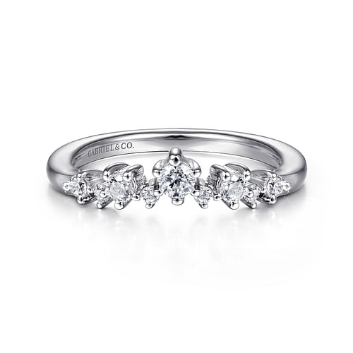 14K White Gold Curved Diamond Anniversary Band