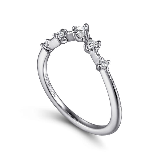 14K White Gold Curved Diamond Anniversary Band angle 3