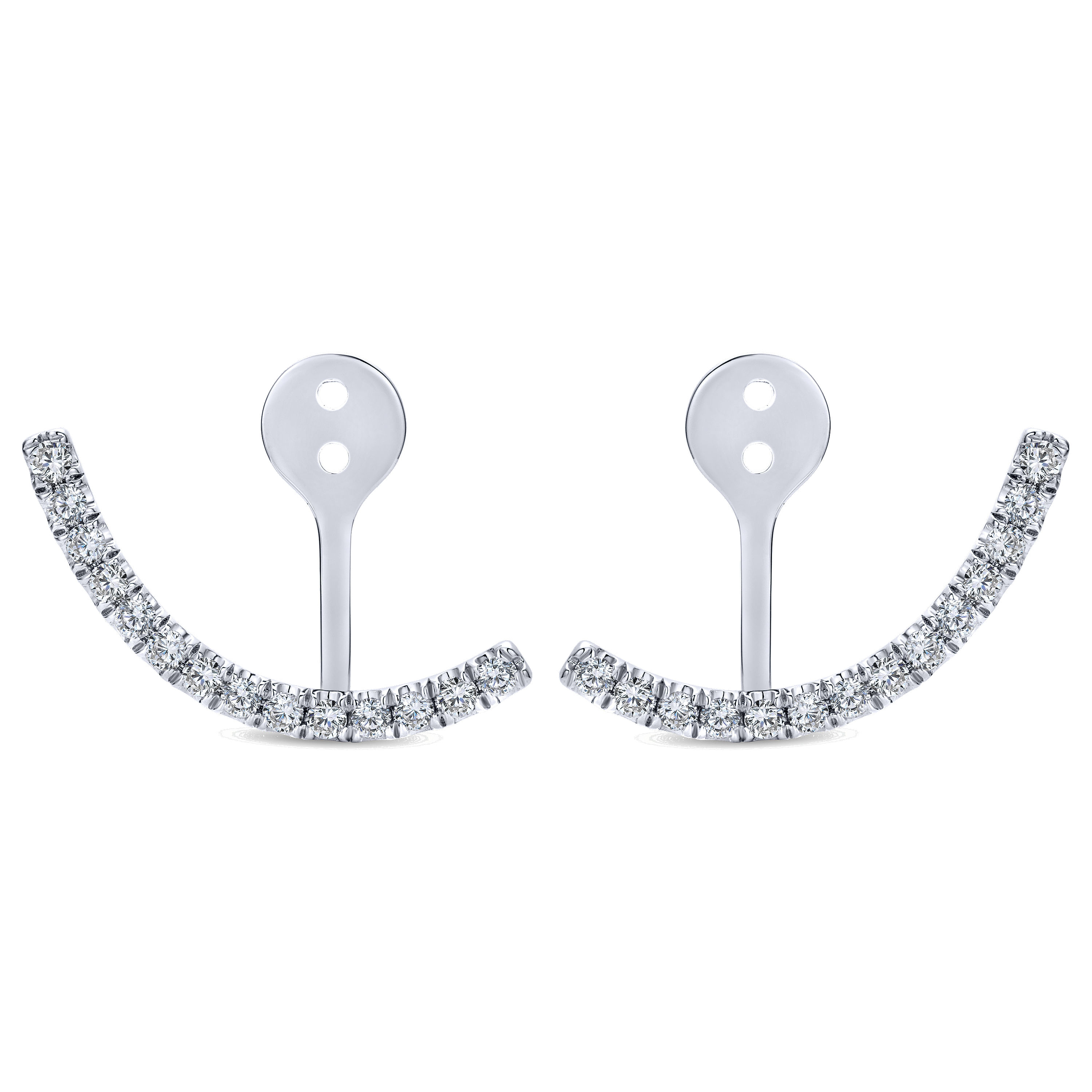 14K White Gold Curved Diamond Bar Enhancer Earrings