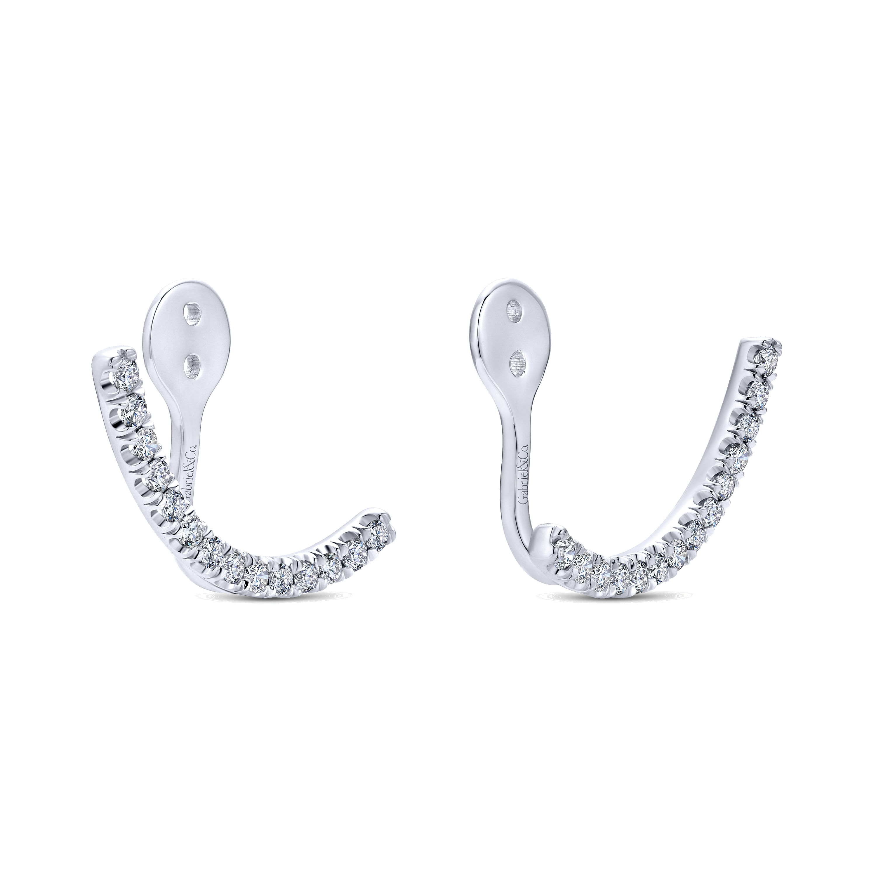 14K White Gold Curved Diamond Bar Enhancer Earrings