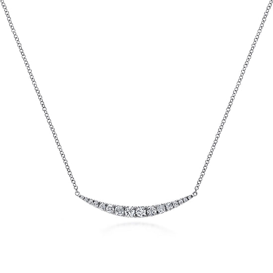 Gabriel - 14K White Gold Curved Diamond Bar Necklace