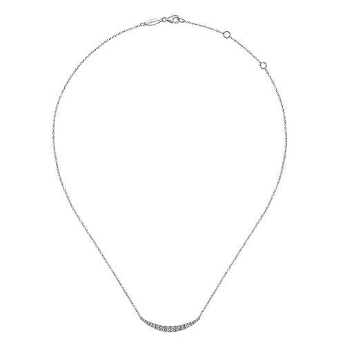 14K White Gold Curved Diamond Bar Necklace