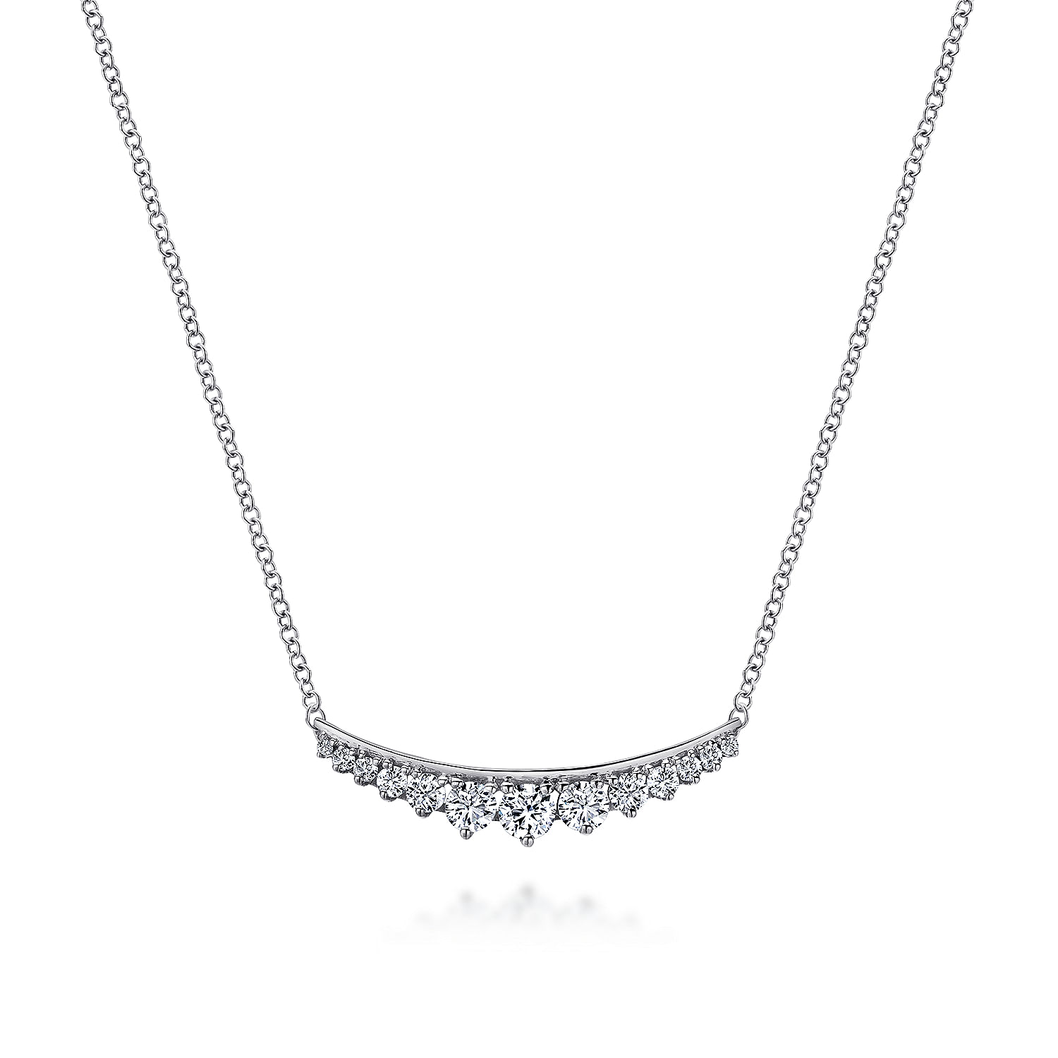 Gabriel - 14K White Gold Curved Diamond Bar Necklace