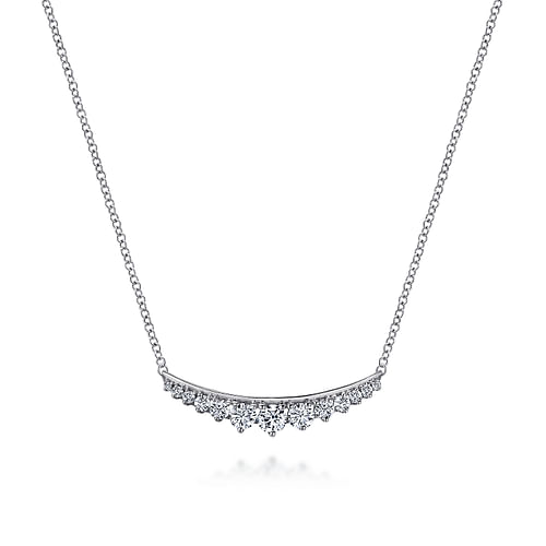 14K White Gold Curved Diamond Bar Necklace