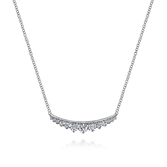 Gabriel - 14K White Gold Curved Diamond Bar Necklace