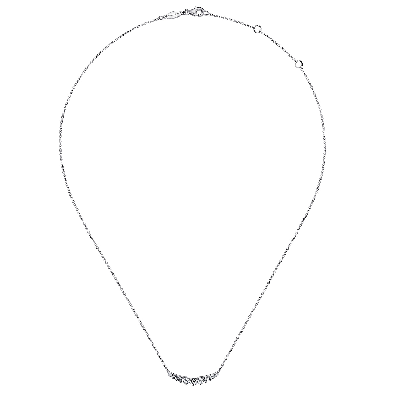 14K White Gold Curved Diamond Bar Necklace