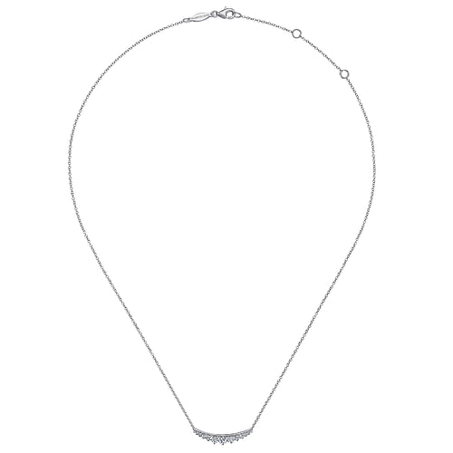 14K White Gold Curved Diamond Bar Necklace