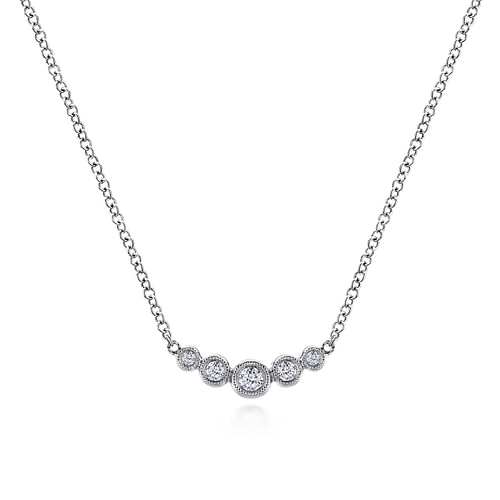 14K White Gold Curved Diamond Bar Necklace