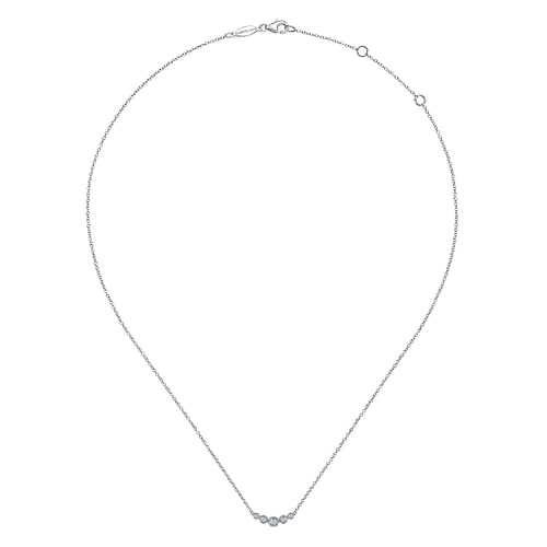 14K White Gold Curved Diamond Bar Necklace