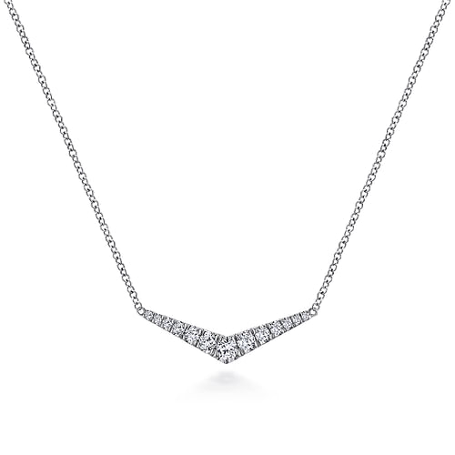 14K White Gold Curved Diamond Bar Necklace