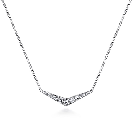 Gabriel - 14K White Gold Curved Diamond Bar Necklace