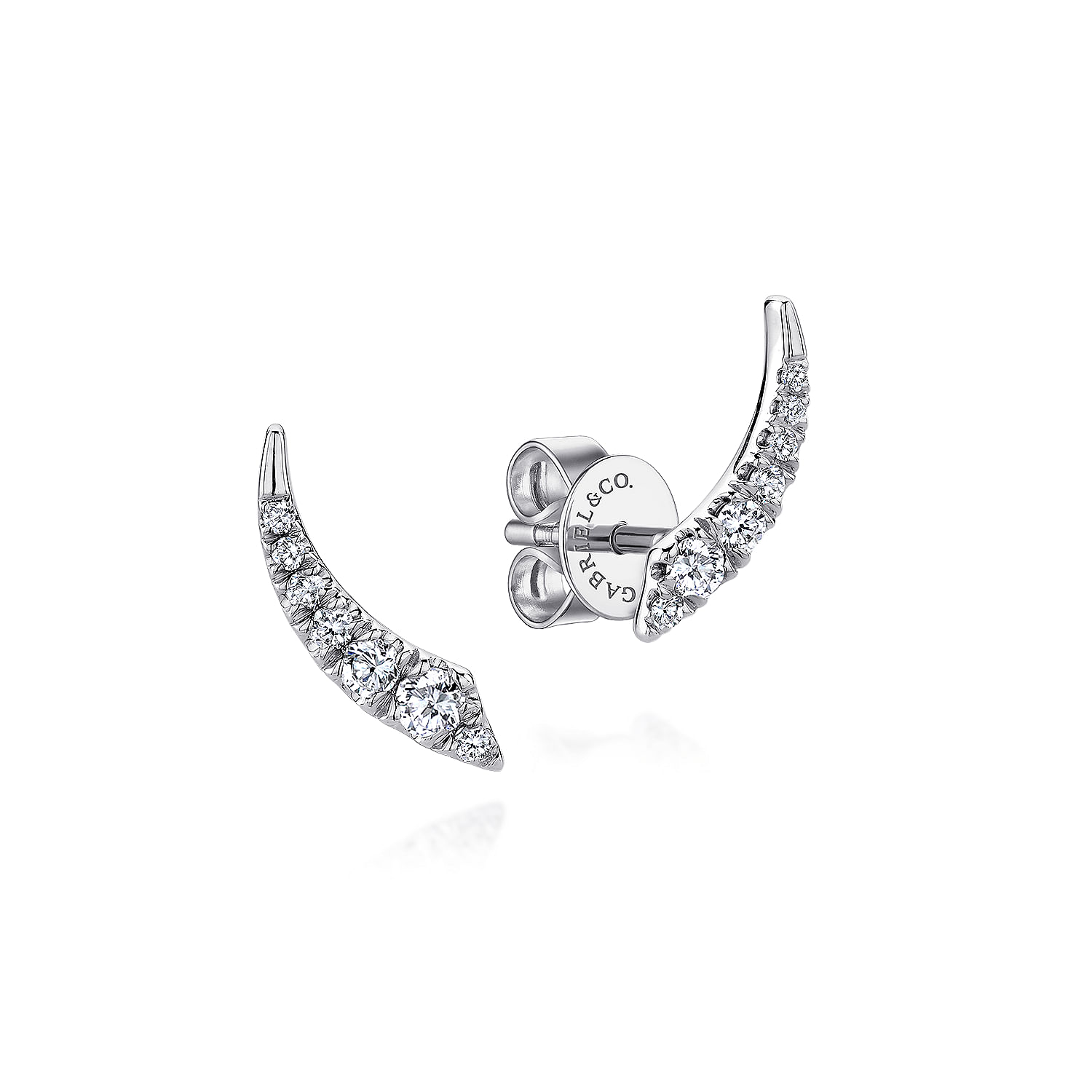 Gabriel - 14K White Gold Curved Diamond Bar Stud Earrings