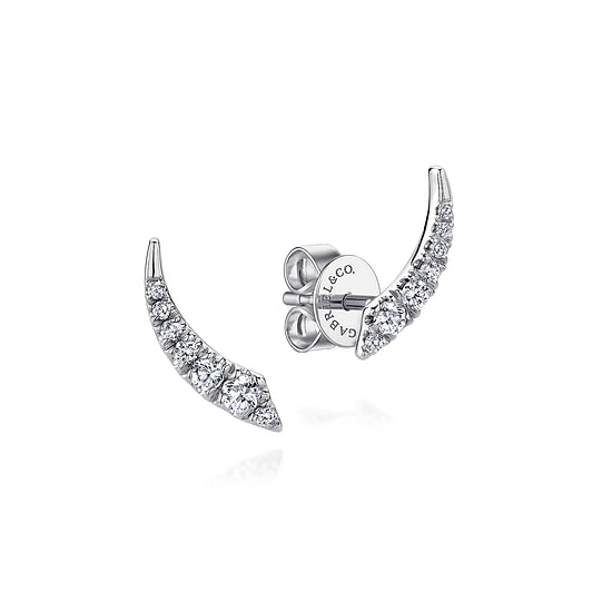 Gabriel - 14K White Gold Curved Diamond Bar Stud Earrings