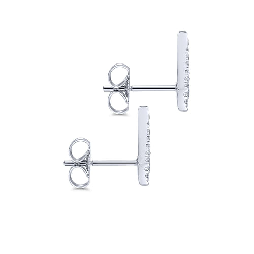 14K White Gold Curved Diamond Bar Stud Earrings