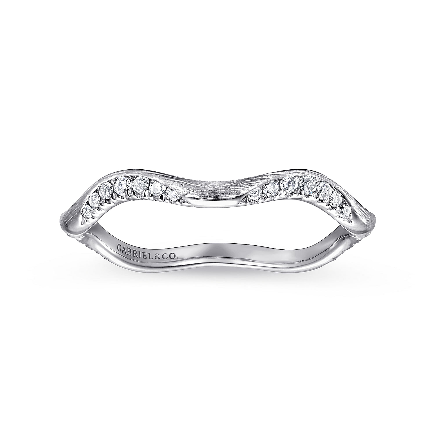 14K White Gold Curved Diamond Stackable Ring