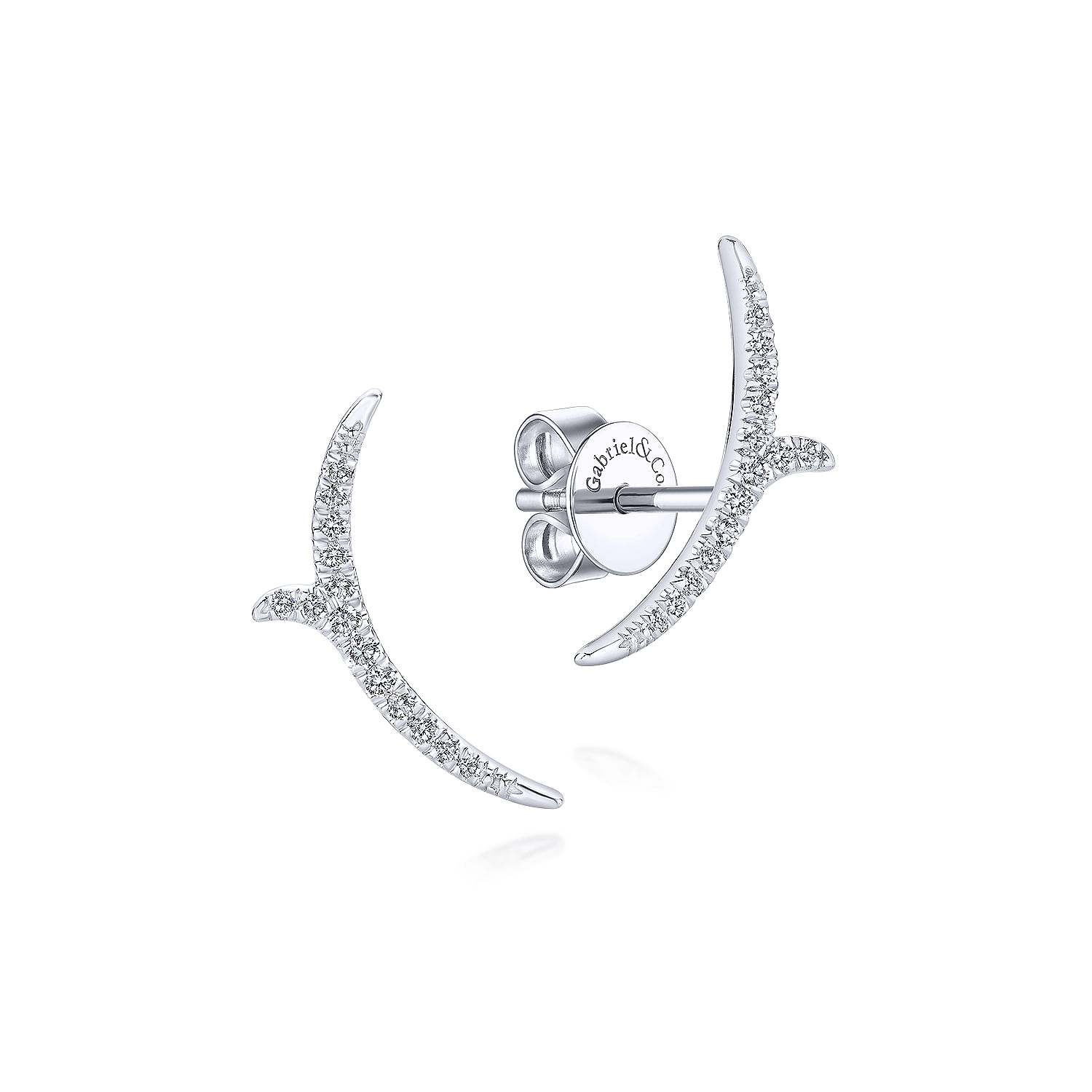 14K White Gold Curved Diamond Vine Stud Earrings