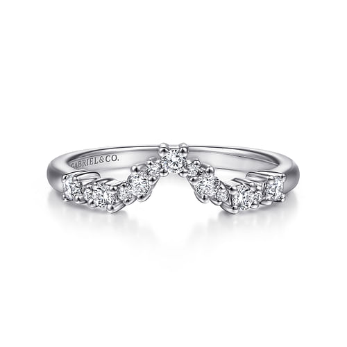 14K White Gold Curved Diamond Wedding Band