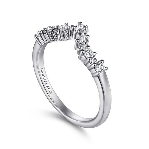 14K White Gold Curved Diamond Wedding Band