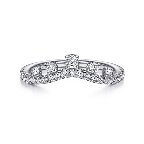 14K White Gold Curved Diamond Wedding Band