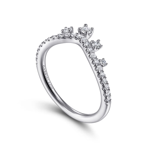14K White Gold Curved Diamond Wedding Band