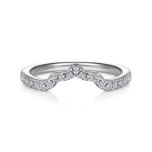 14K White Gold Curved Diamond Wedding Band