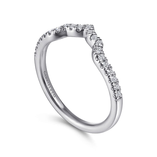 14K White Gold Curved Diamond Wedding Band