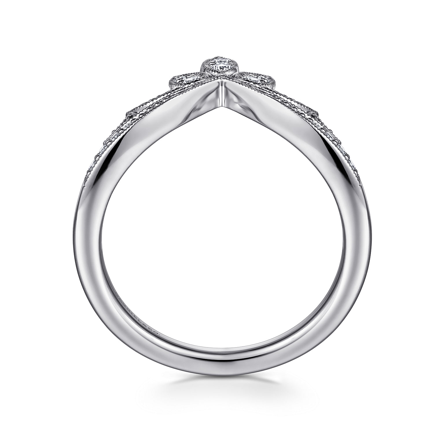 14K White Gold Curved Filigree Diamond Ring