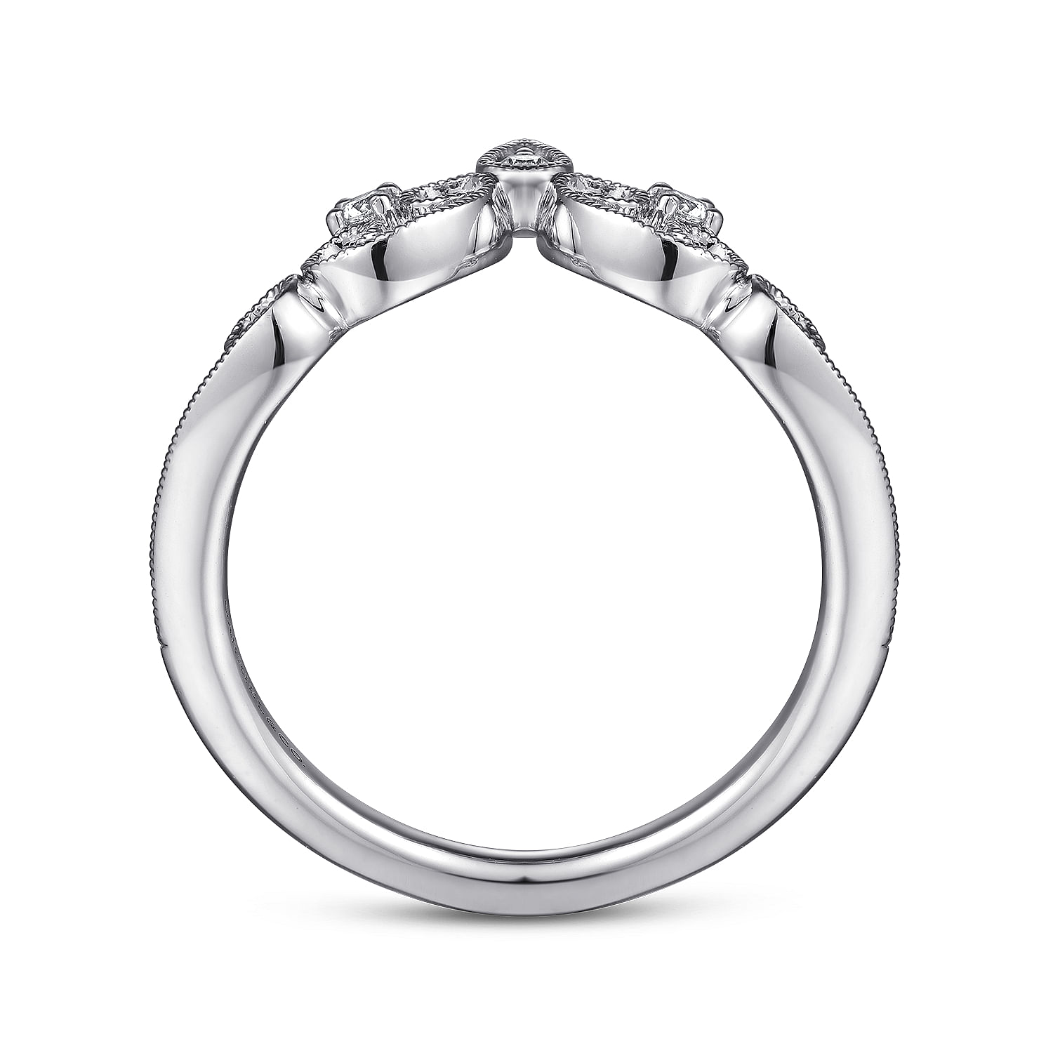 14K White Gold Curved Filigree Diamond Ring