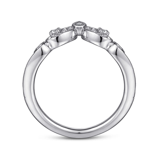 14K White Gold Curved Filigree Diamond Ring angle 2