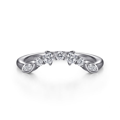 14K White Gold Curved Floral Diamond Anniversary Band