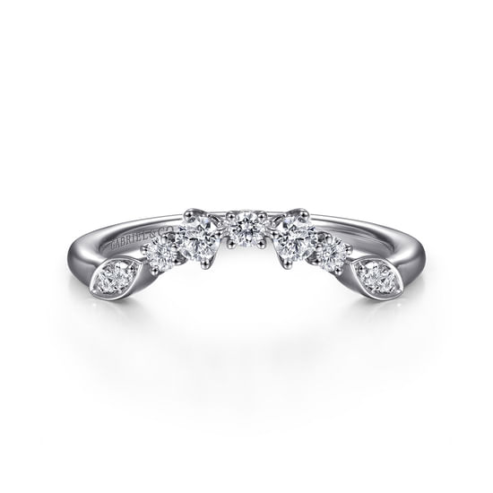 Gabriel - 14K White Gold Curved Floral Diamond Anniversary Band