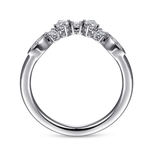 14K White Gold Curved Floral Diamond Anniversary Band