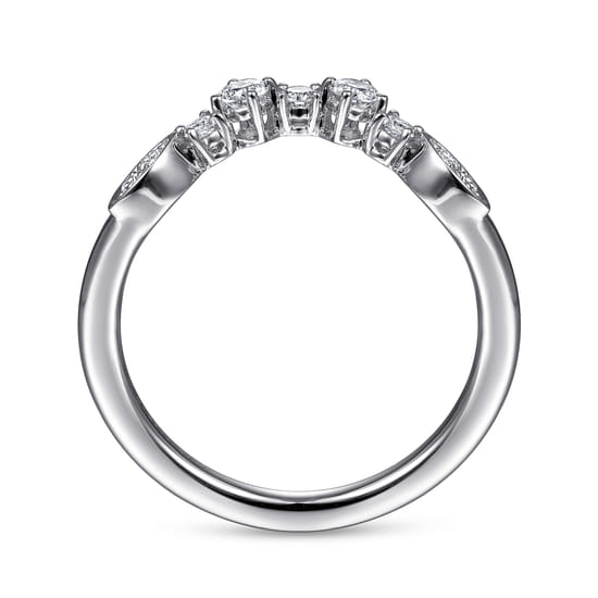 14K White Gold Curved Floral Diamond Anniversary Band angle 2