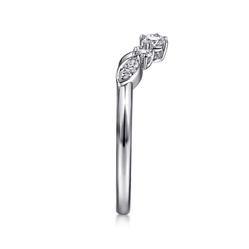 14K White Gold Curved Floral Diamond Anniversary Band