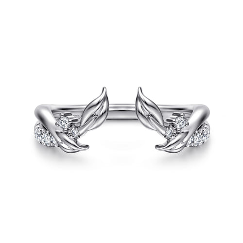 14K White Gold Curved Floral Open Diamond Ring