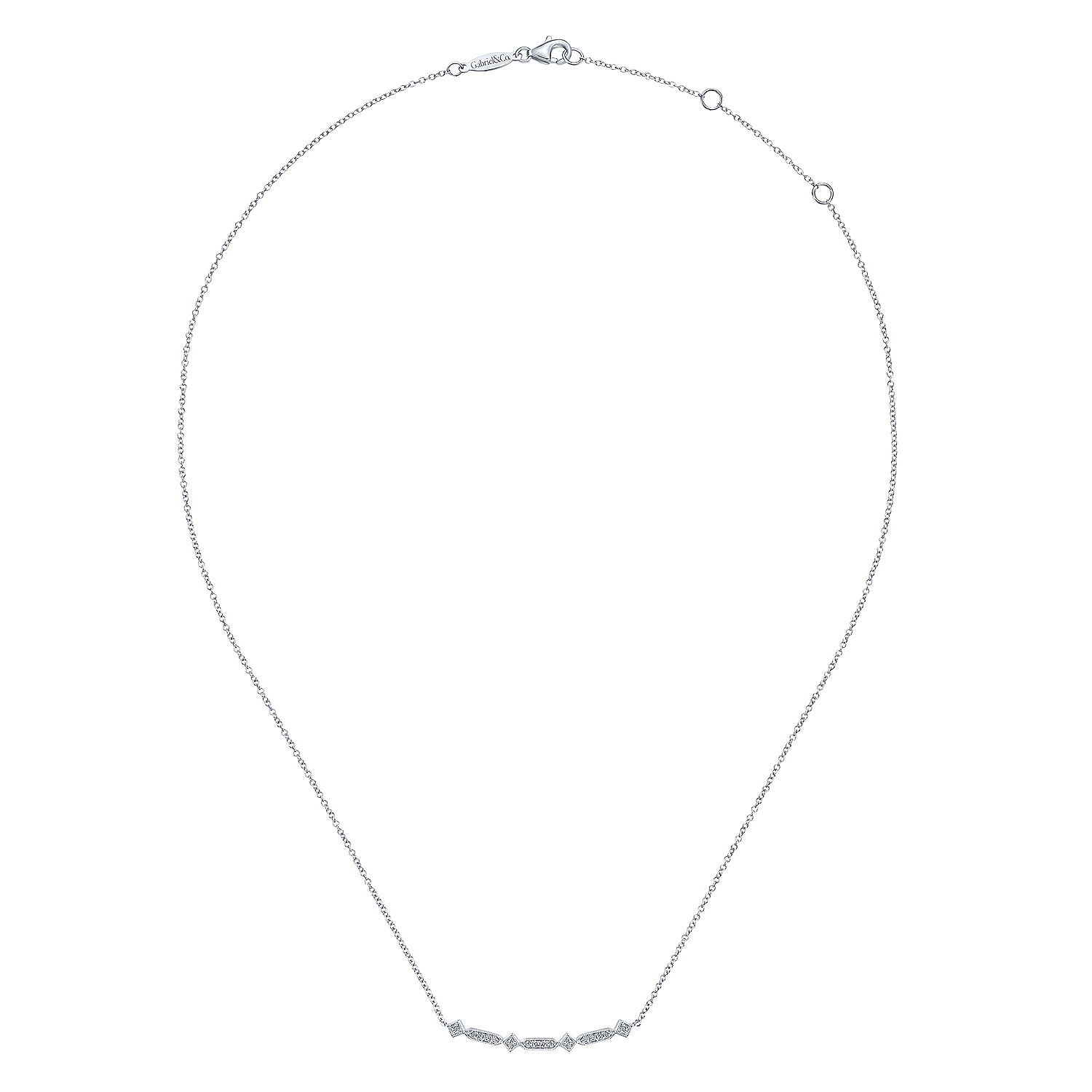 14K White Gold Curved Geometric Diamond Bar Necklace
