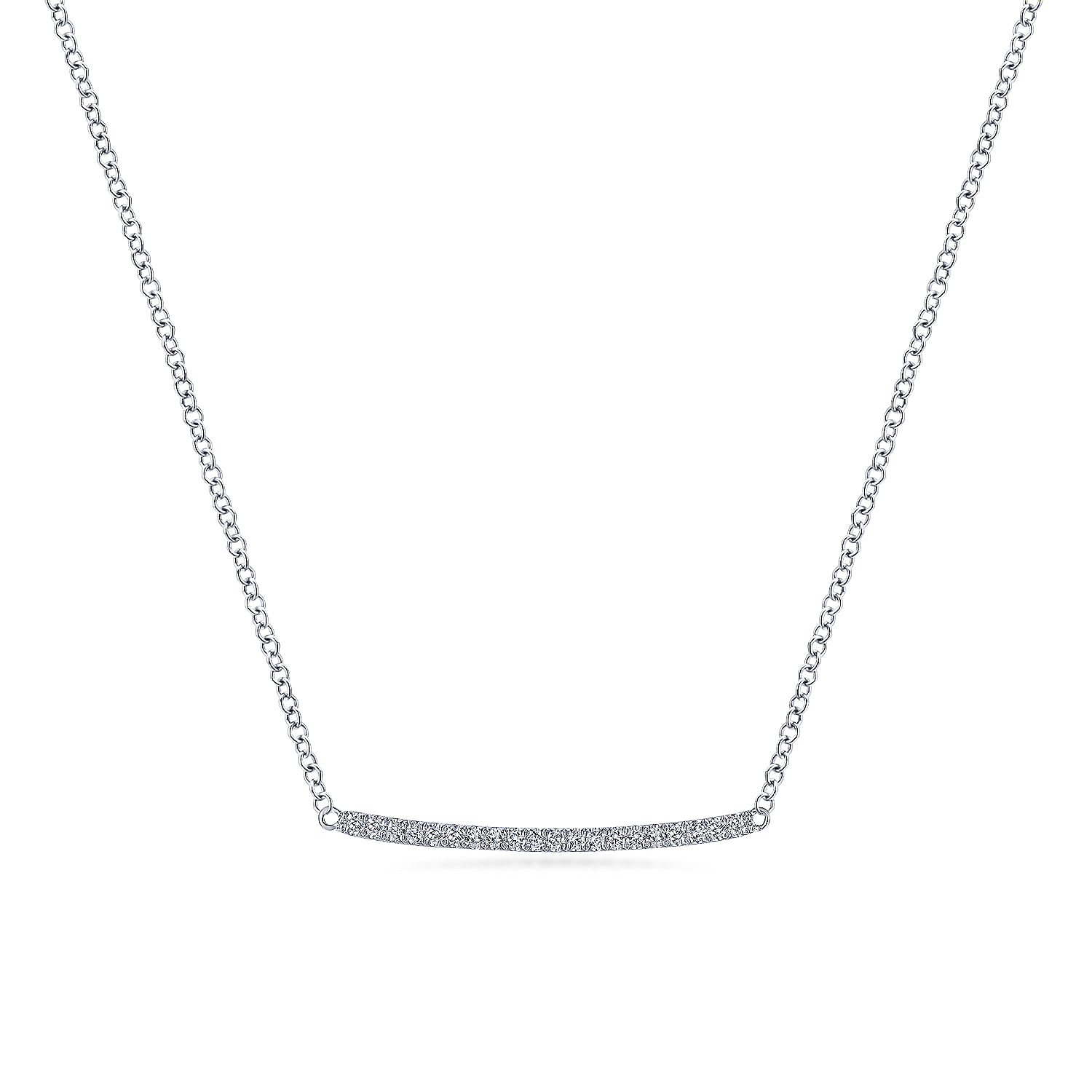 Gabriel - 14K White Gold Curved Pavé Diamond Bar Necklace