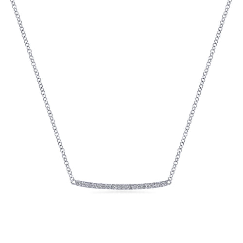 14K White Gold Curved Pavé Diamond Bar Necklace