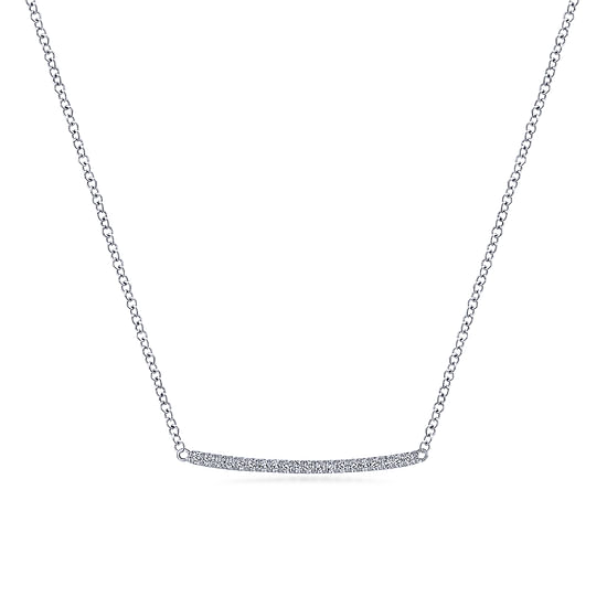 Gabriel - 14K White Gold Curved Pavé Diamond Bar Necklace