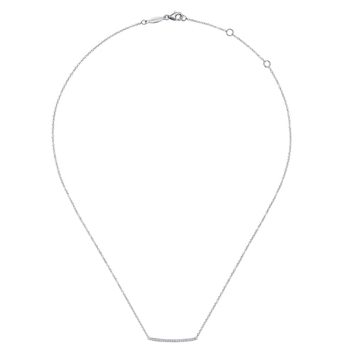 14K White Gold Curved Pavé Diamond Bar Necklace
