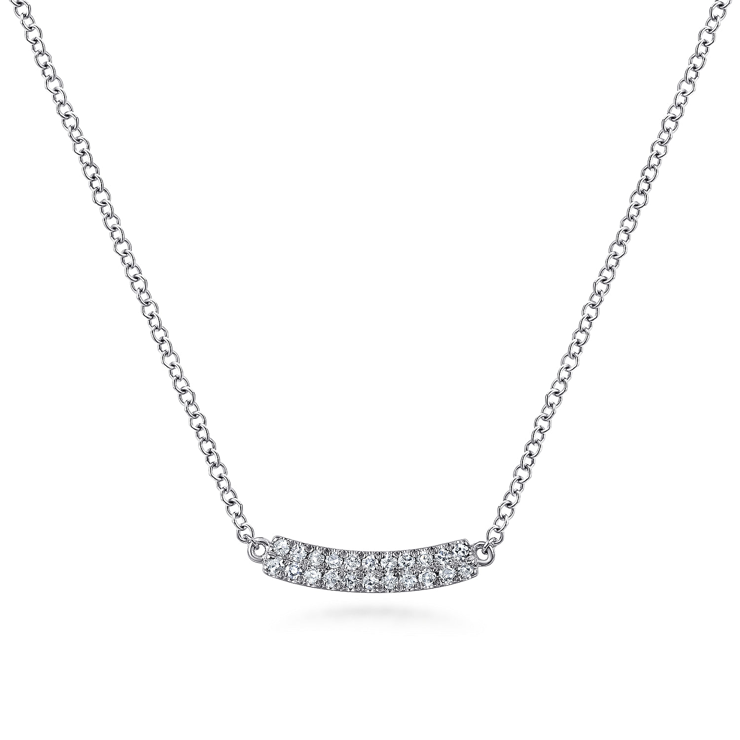 Gabriel - 14K White Gold Curved Pavé Diamond Bar Necklace